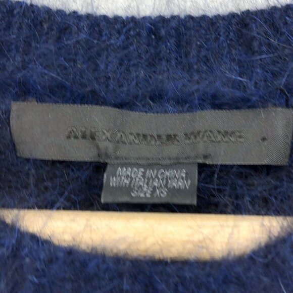 Alexander Wang  Strict embroidered Blue white Angora Wool ‘shrunken’ sweater XS - Picture 6 of 16